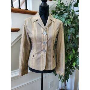 J. Jill Women Tan Polyester & Rayon Three Buttons Single Breasted Blazer Size 4
